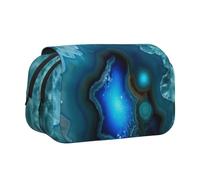 GMSGHJHDR Large Pencil Case Bright Aqua Blue 3D Print Double Clamshell Pen Case, Double Zippers Pencil Pen Bag Pouch Stationery Storage Organizer for School, Students, Girls, Boys