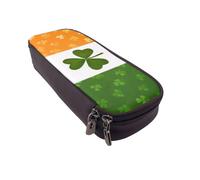 GMSGHJHDR Leather Pencil Case Irish Flag 3D Print Large Capacity Pencil Pen Case, School Stationery Organizer Bag with Zip, Pencase Pencil Pouch for Girls Boys Students College Office