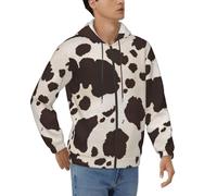GMSGHJHDR Mens Zipped Hoodies Fleece Hooded Sweatshirt Pullover Hoody Jackets With Pockets Winter Warm Full Zip Up Hoodie - Cow Fur Print