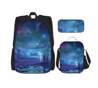 GMSGHJHDR Northern Lights Print School Bag Backpack Pencil Case and Lunch Bag Set, Lightweight Travel Rucksack Primary Middle Bookbag for Kids Teens Girls Boys Student