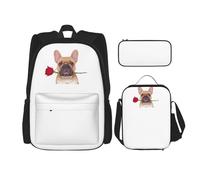 GMSGHJHDR Rose and Dogs Print School Bag Backpack Pencil Case and Lunch Bag Set, Lightweight Travel Rucksack Primary Middle Bookbag for Kids Teens Girls Boys Student