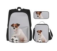 GMSGHJHDR Soccer and Dogs Print School Bag Backpack Pencil Case and Lunch Bag Set, Lightweight Travel Rucksack Primary Middle Bookbag for Kids Teens Girls Boys Student