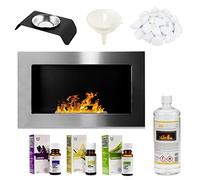 GMT- Bioethanol Eco Smokeless Fireplace Silver 65x40cm - Indoor Decorative Wall mounted or recessed Fire Heater Chimney - Modern Frame Design - Easy to Mount with Bio Liquid Fuel & Stones & Aroma Oils