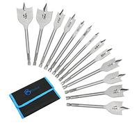 GMTOOLS 13 Piece Spade Drill Bit Sets, Paddle Flat Bit for Hole Cutter Woodworking, 1/4" to 1-1/2", Carbon Steel Paddle Flat Bit with Quick Change Shank, Nylon Storage Pouch Included