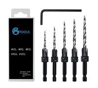 GMTOOLS Countersink Drill Bit Set, 5Pcs Tapered Drill Bits M2 HSS, with 1/4" Hex Shank Quick Change and Allen Wrench, Counter Sinker Set for Woodworking and Carpentry, Pilot Screw Hole Set