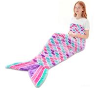 GMUFTIR Mermaid Tail Blanket, Mermaid Sleeping Bag, Portable Plush Mermaid Blanket for Women Adults, Birthday Gift, 160 x 70 cm