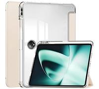 GMUJIAO Case Compatible with OnePlus Pad 11.6 inch,Trifold Stand Cover Case with Pencil Holder,PU Leather Clear Transparent Back Cover[Anti Fall]-Light Pink
