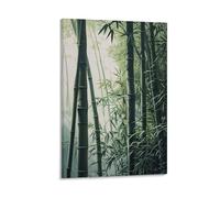 GMUKIFFY Modern Bamboo Painting on Canvas Wall Art Spring Forest Green Leaves Stretched And Framed Canvas Prints Artwork for Home Decorations Ready to Hang Wall Decor 12x18inch(30x45cm)