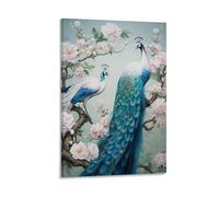 GMUKIFFY Modern Floral Peacock Painting on Canvas Wall Art Beautiful Animal Bird Stretched And Framed Canvas Prints Artwork for Home Decorations Ready to Hang Wall Decor 12x18inch(30x45cm)