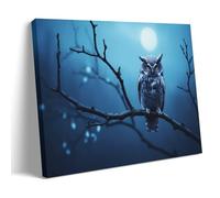 GMUKIFFY Night Owl Painting on Canvas Wall Art Birds Tree Branch Moon Vintage Stretched And Framed Canvas Prints Artwork for Home Decorations Ready to Hang Wall Decor 16x24inch(40x60cm)