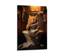 GMUKIFFY Rustic Cat Painting on Canvas Wall Art Orange Sitting Animal Modern Stretched And Framed Canvas Prints Artwork for Home Decorations Ready to Hang Wall Decor 08x12inch(20x30cm)