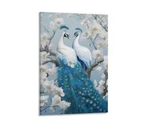 GMUKIFFY Rustic Peacock Painting on Canvas Wall Art Beautiful Peach Blossom Animal Modern Stretched And Framed Canvas Prints Artwork for Home Decorations Ready to Hang Wall Decor 12x18inch(30x45cm)