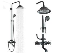Gmusre Outdoor Shower Kit - Oil Rubbed Bronze System with Rainfall Shower Head, Handheld Spray, Tub Spout and Wall Mounted Mixer Faucet