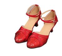 GMVZGQW Jazz Shoes For Woman Latin Dance Shoes For Women Sequin Adult Female Sandals Soft Sole Indoor Ballroom Tango Shoe Closed Toe Salsa Dancing Shoes For Dance, 55mm Red Outdoor, 2.5 UK