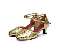 GMVZGQW Jazz Shoes For Woman Latin Dance Shoes For Women Sequin Adult Female Sandals Soft Sole Indoor Ballroom Tango Shoe Closed Toe Salsa Dancing Shoes For Dance, 35mm Golden Outdoor, 5.5