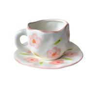GMVZGQW Mugs Set 1* Cup 1*Plate Coffee Glass Set Hand Painted Retro Irregular Handheld Ceramic Coffee Cup Dish Set Milk Oat Cup Coffeeware For Afternoon(Color-D)