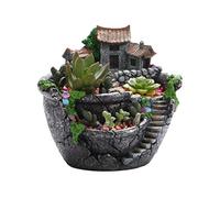 GMWD Creative Plants Pot Succulent Plants Pot with Sweet House Artificial Flower Basket Planter Pot Garden Decoration DIY Landscape Mini Fairy Garden and Sweet House Pot for Decoration