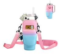 GmwyCzV Neoprene Stanley Cup 40oz Water Bottle Holder with Shoulder Strap and Phone Pocket, Pink
