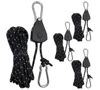 GmwyCzV Pack of 4 Adjustable Rope Ratchet, 4 m Reflective Guy Ropes, Guy Ropes with Rope Tensioner, for Plant Fan, Light, Indoor Plants, Awning and Outdoor Camping Tents