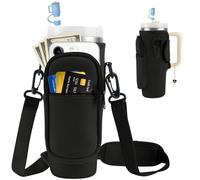 GmwyCzV Water Bottle Holder for Stanley Cup 40 oz, Stanley Cup Bag with Shoulder Strap and Phone Pocket, Multifunctional Water Bottle Bag for Stanley, Stanley Cup Accessory (Black)