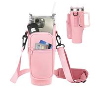 GmwyCzV Water Bottle Holder for Stanley Cup 40 oz, Stanley Cup Bag with Shoulder Strap and Phone Pocket, Multifunctional Water Bottle Bag for Stanley, Stanley Cup Accessory, pink light, 24 x 7 cm,