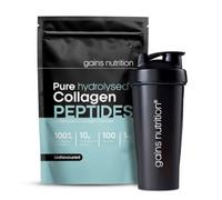 GN Hydrolysed Collagen Peptides Powder, Bovine, Unflavoured, Type I and III, 10g per Serving, 100 Servings, 1kg, with 600ml Shaker