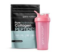 GN Hydrolysed Collagen Peptides Powder, Bovine, Unflavoured, Type I and III, 10g per Serving, 50 Servings, 500g, with 600ml Shaker