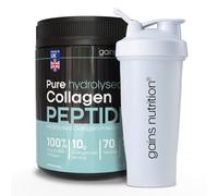 GN Hydrolysed Collagen Peptides Powder, Bovine, Unflavoured, Type I and Type III, 18 Amino Acids, 70 Servings, 700g, for Joints, Skin and Hair, with 600ml Shaker