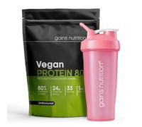 GN Vegan Protein 80, Pea Protein, Plant-Based, 24g Protein per Serving, Under 120 Calories, 1kg with 600ml Pink Shaker