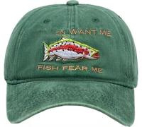 GNAHZNUXNAIX Green Dad Hat Men Women Embroidered Baseball Cap Low Profile Father's Day Snapback Hat Vintage Adjustable Washed Unisex, Fish Fear Me, Green, One Size