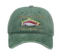 GNAHZNUXNAIX Green Dad Hat Men Women Embroidered Baseball Cap Low Profile Father's Day Snapback Hat Vintage Adjustable Washed Unisex, Fish Fear Me, Green, One Size