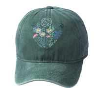 GNAHZNUXNAIX Green Dad Hat Men Women Embroidered Baseball Cap Low Profile Father's Day Snapback Hat Vintage Adjustable Washed Unisex, Colorful Flower,Green, One Size