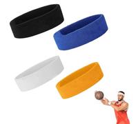 GNALIA Headband, Pack of 4 Sweatbands for Men Women Sports, Black, White, Blue, Orange, One Size, Moisture Wicking, Cotton, Sweat-Absorbing
