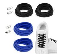 GNALIA No Tie Shoelaces, 2 Pairs, 4 Pieces, Elastic with Quick Release Metal Capsules, Black Dark Blue, One Size for Unique Comfort Strong Hold