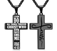 Gnamy Faith Cross Necklace for Men Boys, Stainless Steel Cross Chain Pendant Necklace, Inspirational Bible Verse Christian Religious Easter Gifts Basket Stuffers, Stainless Steel, No Gemstone