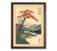 Gnarled Tree by the Shore Japandi Framed Wall Art Print A2 (59.4×42cm) Walnut, Wall Decor for Living Room, Bedroom, Office & Home, Ready to Hang, Art Gift
