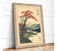 Gnarled Tree by the Shore Japandi Framed Wall Art Print A3 Oak
