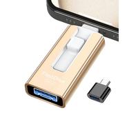 GNASEET USB Stick 256GB for Phone, 4-in-1 Flash Drive for Phone/Pad/Android/Tablet/PC, USB 3.0 High-Speed Memory Sticks Stable Data Transfer, External Storage Save More Photos & Videos, Gold