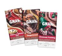 Gnaw Christmas Chocolate Bar Trio - 3 Festive Flavours: Gingerbread, Christmas Pudding, Cherry & Almond Tart Milk Chocolate Gift, Ideal Secret Santa Gift and Stocking Filler