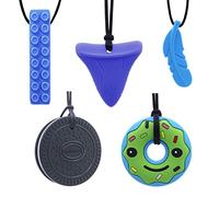 GNAWRISHING Chew Necklaces for Sensory Kids 5 Pcs Blue Sensory Chewy Toys for Autism Girls and Boys, ADHD Toddler, Adult