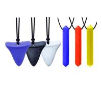 GNAWRISHING Chew Necklaces for Sensory Kids 6 Pcs Sensory Chewy Toys for Autism Girl and Boy, ADHD Toddler, Adult(3Pcs Shark, 3Pcs Diamond Shape)