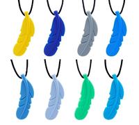 GNAWRISHING Chew Necklaces for Sensory Kids 8 Pcs Sensory Chewy Toys for Autism Boy, ADHD Toddler, Adult(8pcs Feather Shape for Boy)