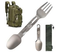 Gnaxyzthor Folding Fork and Spoon Made of Pure Titanium, 2 in 1 Foldable Spoon and Fork for Camping, Rotatable Spork Made of Titanium, Camping Cooking Equipment and Accessories, Suitable for Hikers