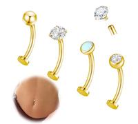 Gnbaoya 4 Pcs 14G Titanium Floating Belly Button Rings for Women Hypoallergenic Flat Back Belly Button Ring 8mm/10mm/12mm/14mm Internally Threaded CZ Navel Rings Piercing Jewelry, 14mm, Titanium