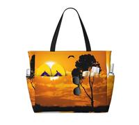 Gnbmvcc African Grass Sunset Women'S Oversized Beach Bag, Zipper Women'S Handbag. Travel, Shopping. Travel. Swimming Pool