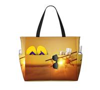 Gnbmvcc Aircraft Plane At Sunset Women'S Oversized Beach Bag, Zipper Women'S Handbag. Travel, Shopping. Travel. Swimming Pool
