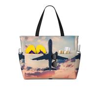 Gnbmvcc Airplane Sunset Sky Women'S Oversized Beach Bag, Zipper Women'S Handbag. Travel, Shopping. Travel. Swimming Pool