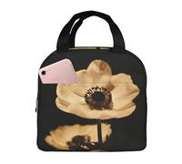 Gnbmvcc Blooming Flowers Black Aluminum Foil Insulated Lunch Bag for Men and Women, Adult Handbag Box Container