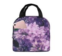 Gnbmvcc Blooming Purple Flowers Aluminum Foil Insulated Lunch Bag for Men and Women, Adult Handbag Box Container