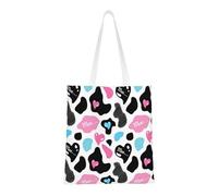 Gnbmvcc Cow Hide With Hearts Moo Love 15 X 16 Inch Reusable Shopping Bag, Canvas Handbag, Environmental Protection Bag